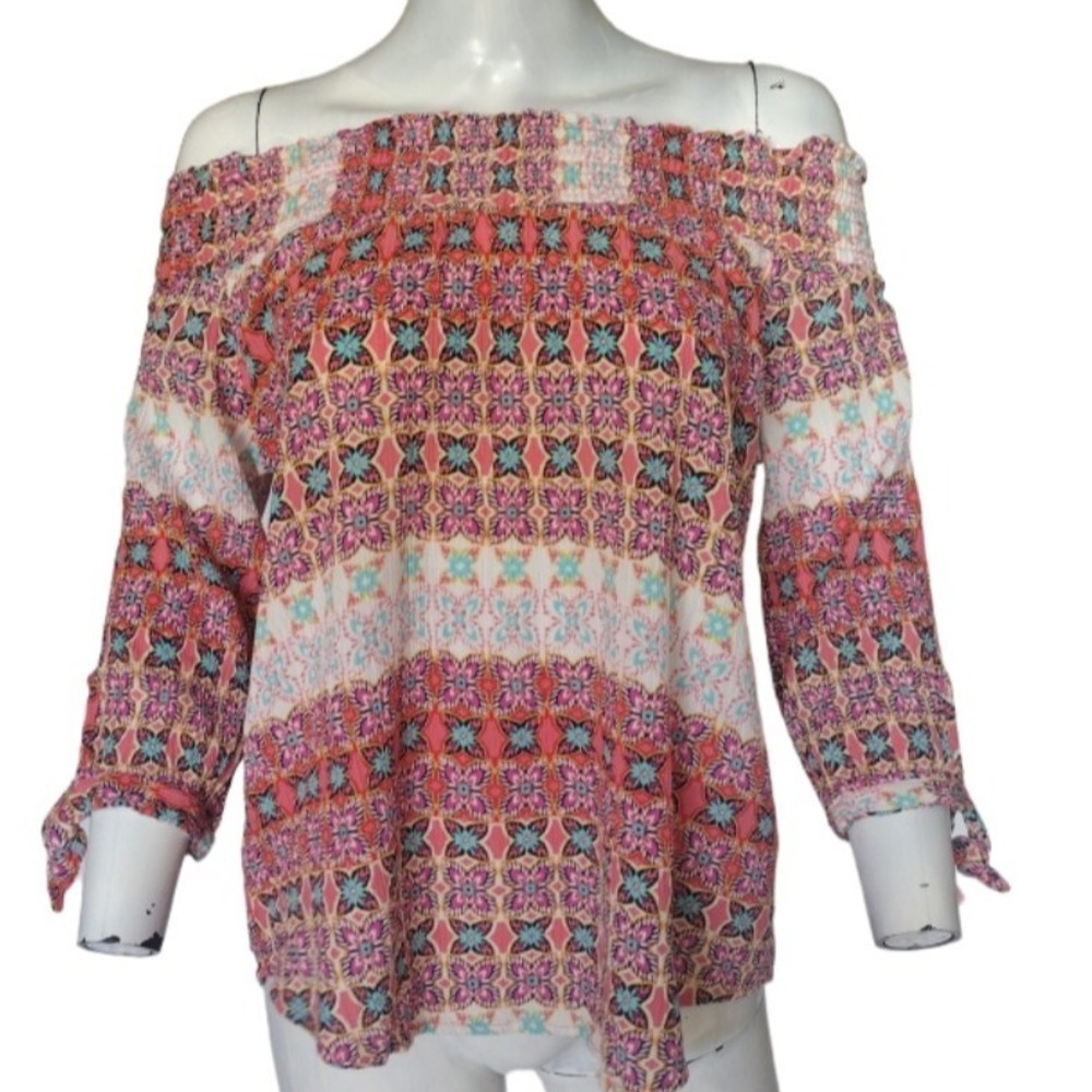 NO BO Blouse Woman 2XL (19) Multicolor Floral Boho Off the Shoulder Junior